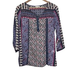 CB Women Top Tunic Long Sleeve Embroidered Paisley Boho Hippie Sheer Flaw Medium